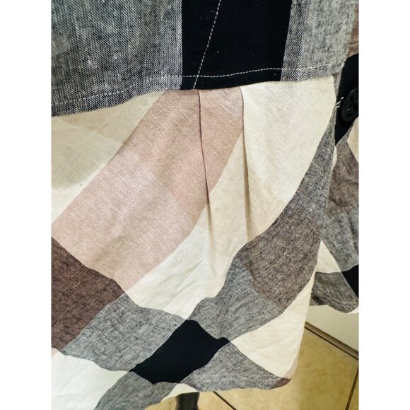 Ali Miles Plaid Linen-Cotton Shacket Jacket XL Black Cream Tan Artsy Lagenlook - Picture 9 of 10